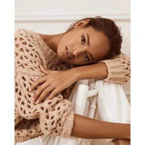 Reiss Natalie Chunky Open-Knit Oversized Sweater Camel Beige l Size Medium